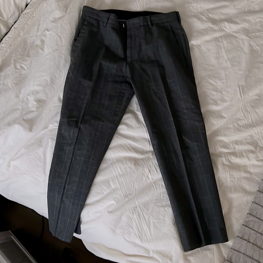 Jcrew checked gray pants with light blue details. 26.5in inseam